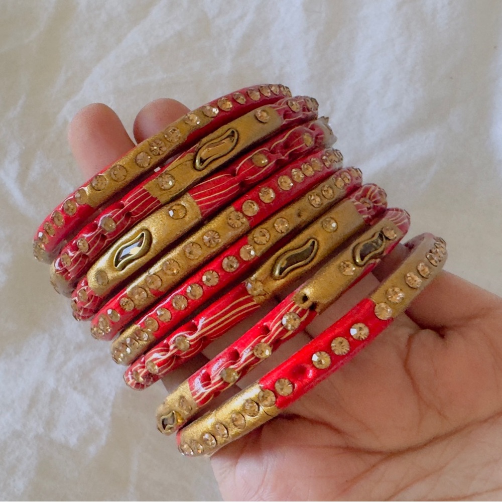 Brand new Indian Pakistani Red and Gold festive Bangle Set